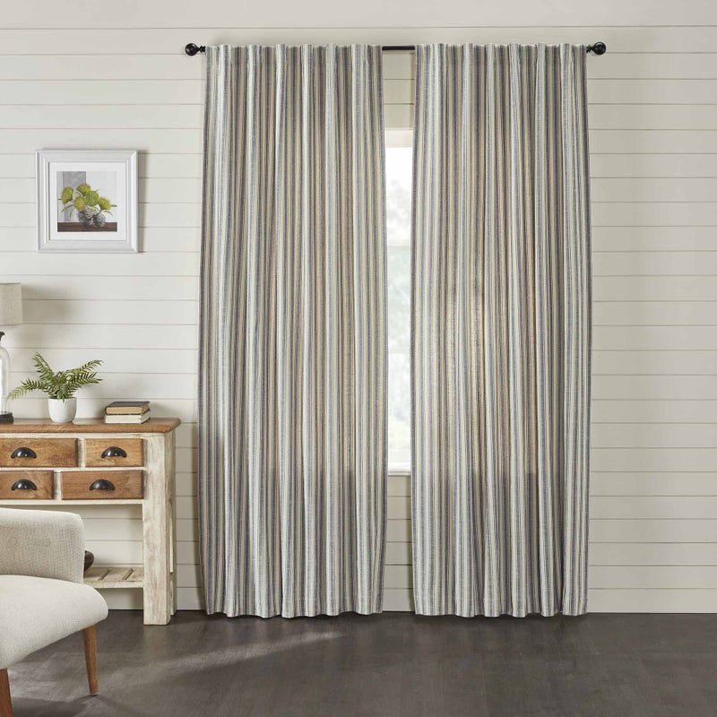 Piper Classics Market Place Gray Ticking Stripe Panel Curtains, Set of 2, 84" L x 40", Farmhouse & Country Style Gray & Cream Window Drapes - Image 3